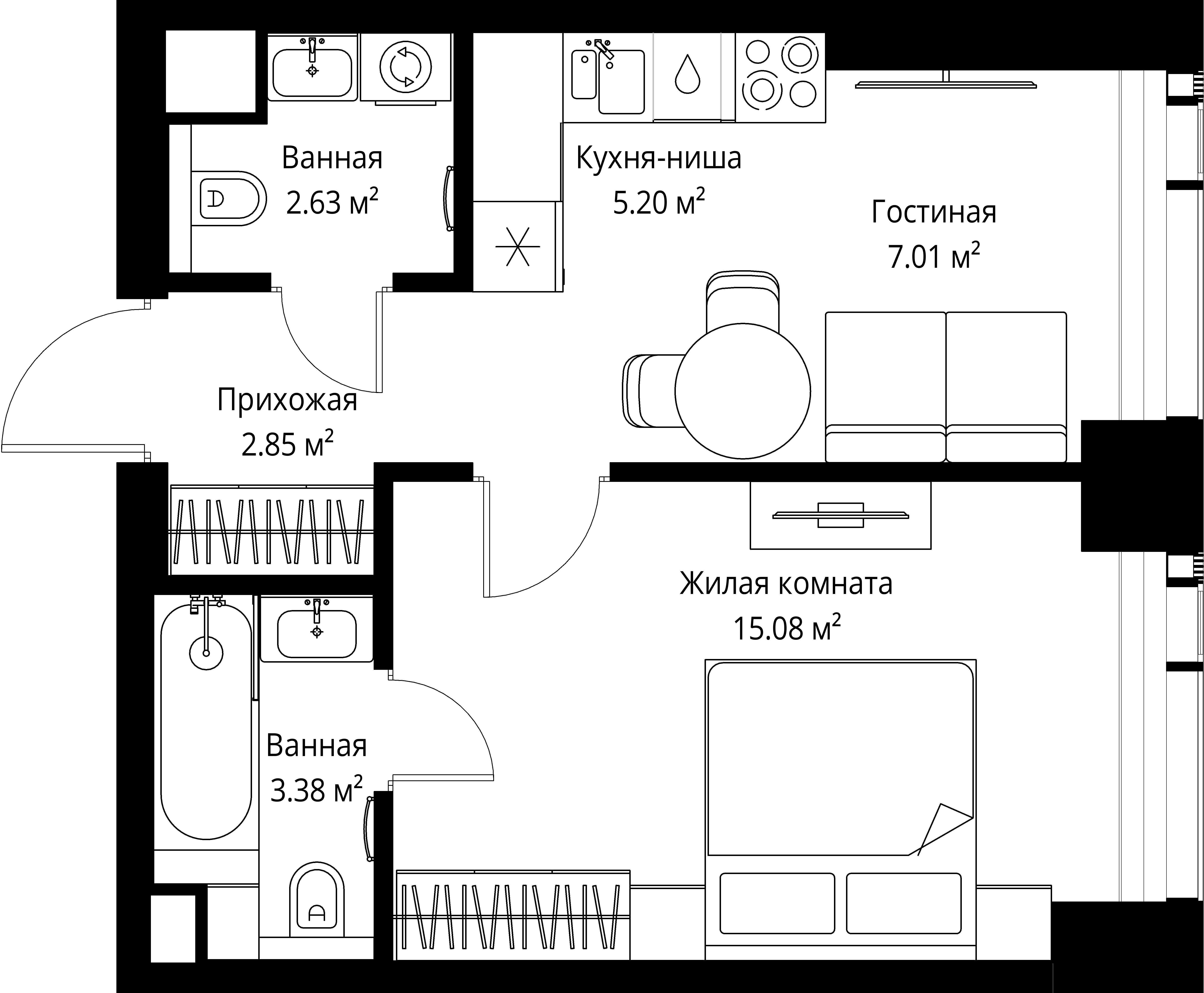1-комнатная 36 м2 в ЖК VEER корпус null этаж 21