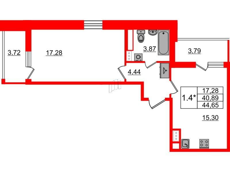 1-комнатная 40 м2 в ЖК Бионика Заповедная корпус null этаж 2