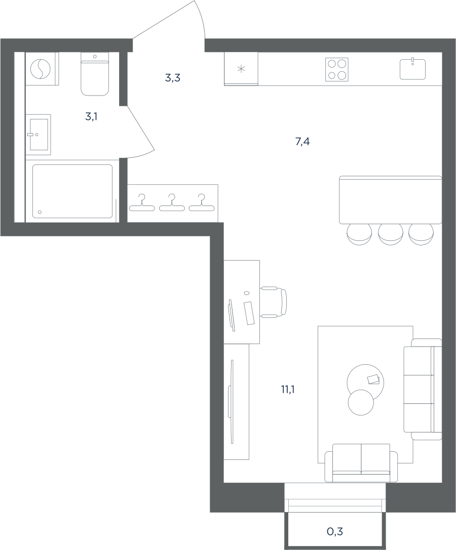 1-комнатная 25 м2 в ЖК Равновесие корпус null этаж 3