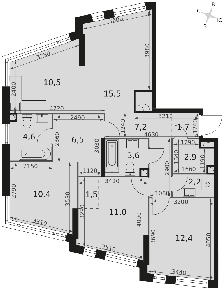 4-комнатная 90 м2 в ЖК Роттердам корпус null этаж 27