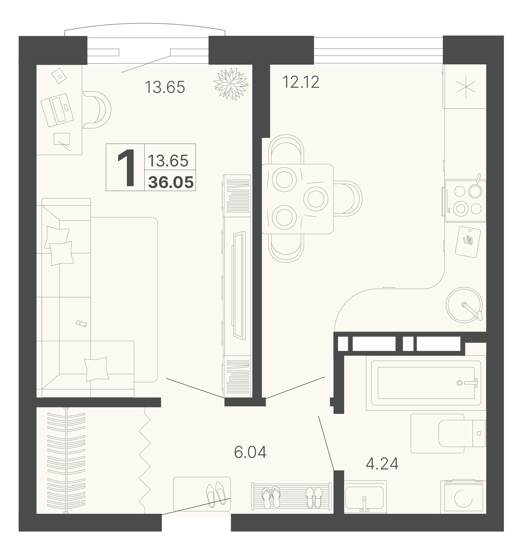 1-комнатная 36 м2 в ЖК Светский лес корпус null этаж 13