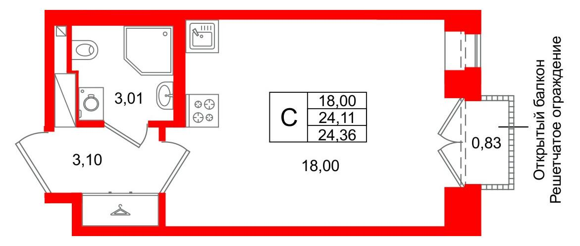 Студия 24 м2 в ЖК Аристократ корпус null этаж 5