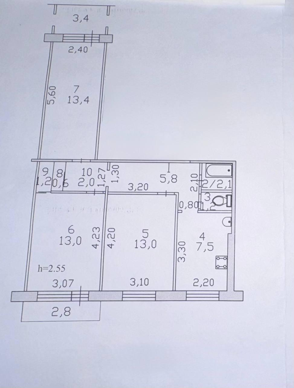 3-комнатная 60.9 м2 в ЖК undefined корпус null этаж 7