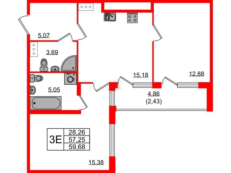 2-комнатная 59 м2 в ЖК Квартал Заречье корпус null этаж 8