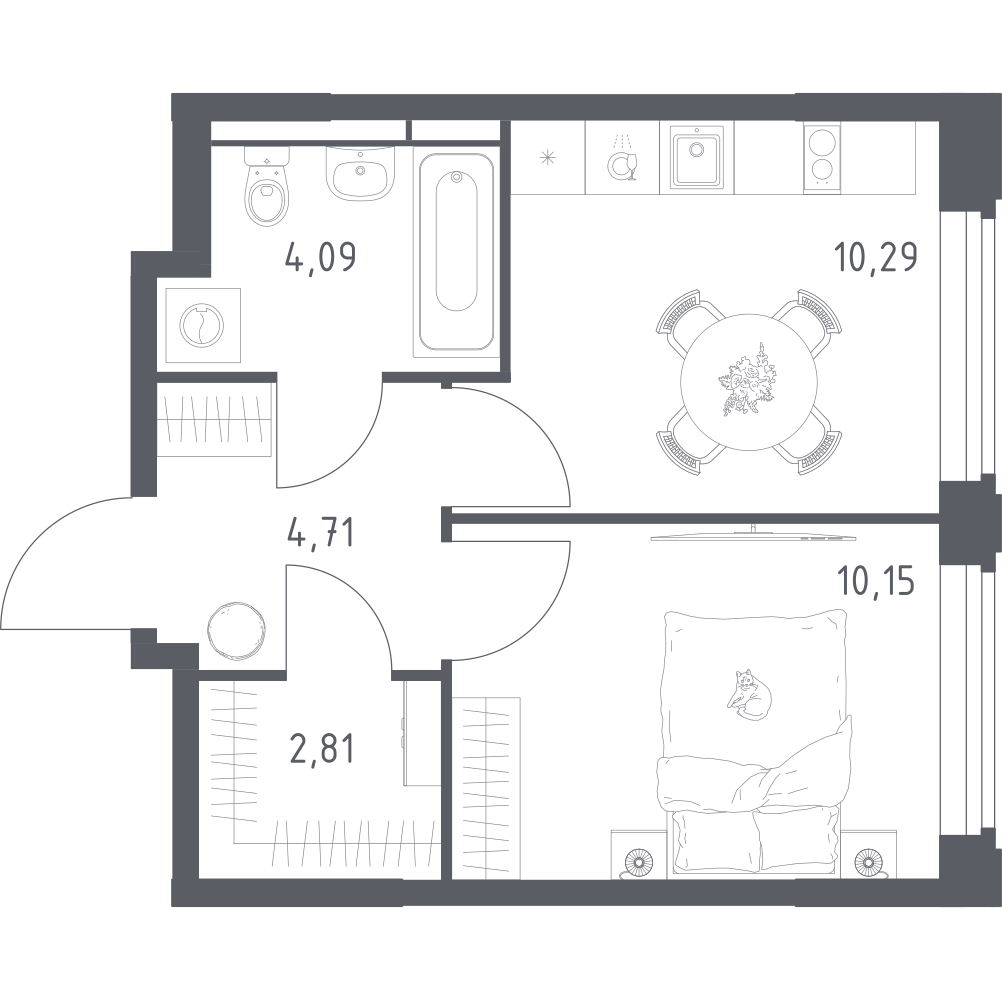1-комнатная 32 м2 в ЖК Космический Квартал корпус null этаж 2