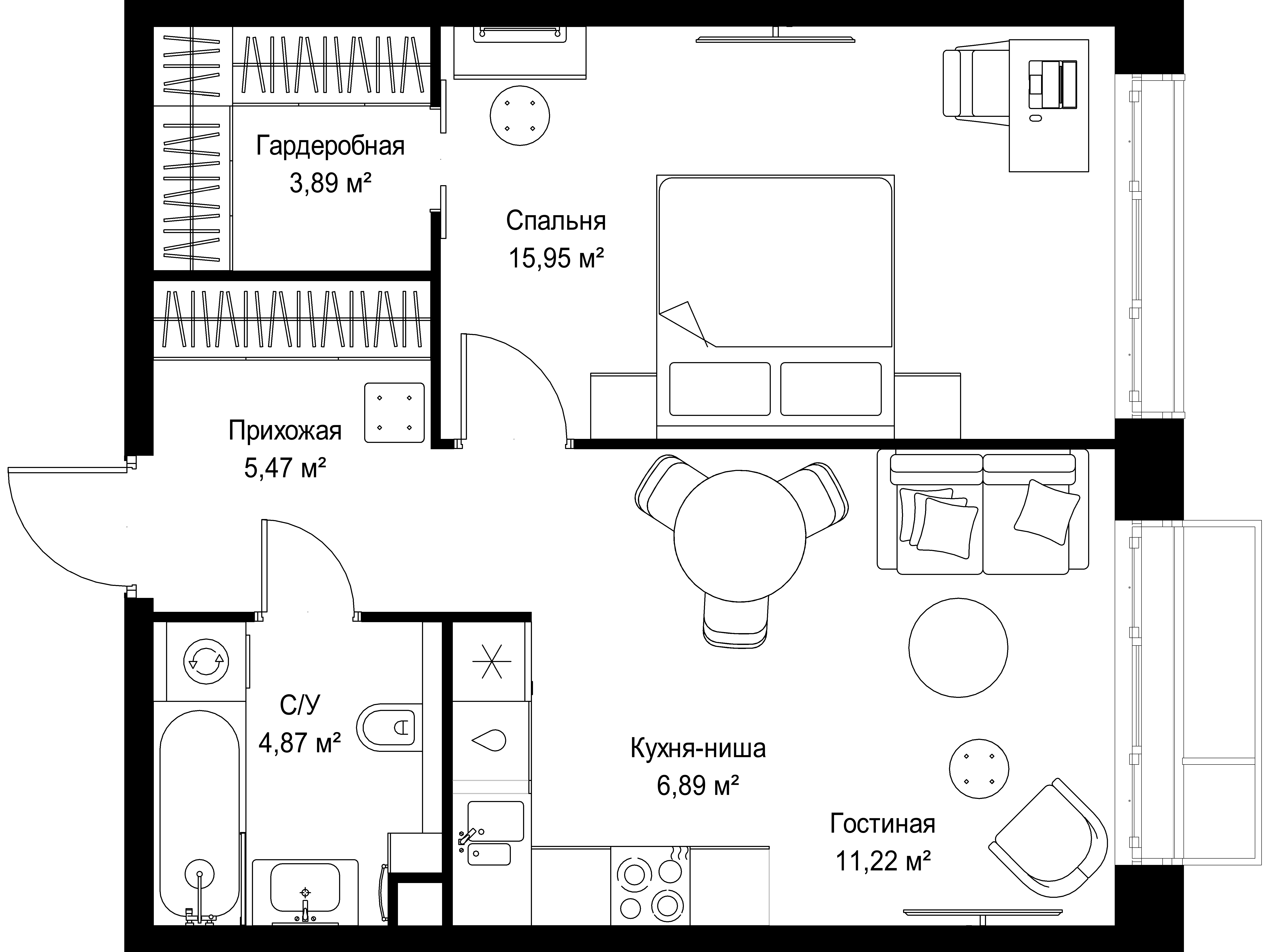 1-комнатная 48 м2 в ЖК МЫС корпус null этаж 6