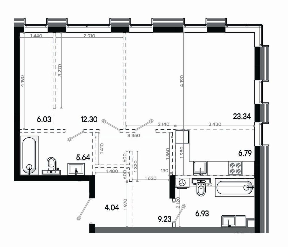 2-комнатная 74 м2 в ЖК Минтимер корпус null этаж 3