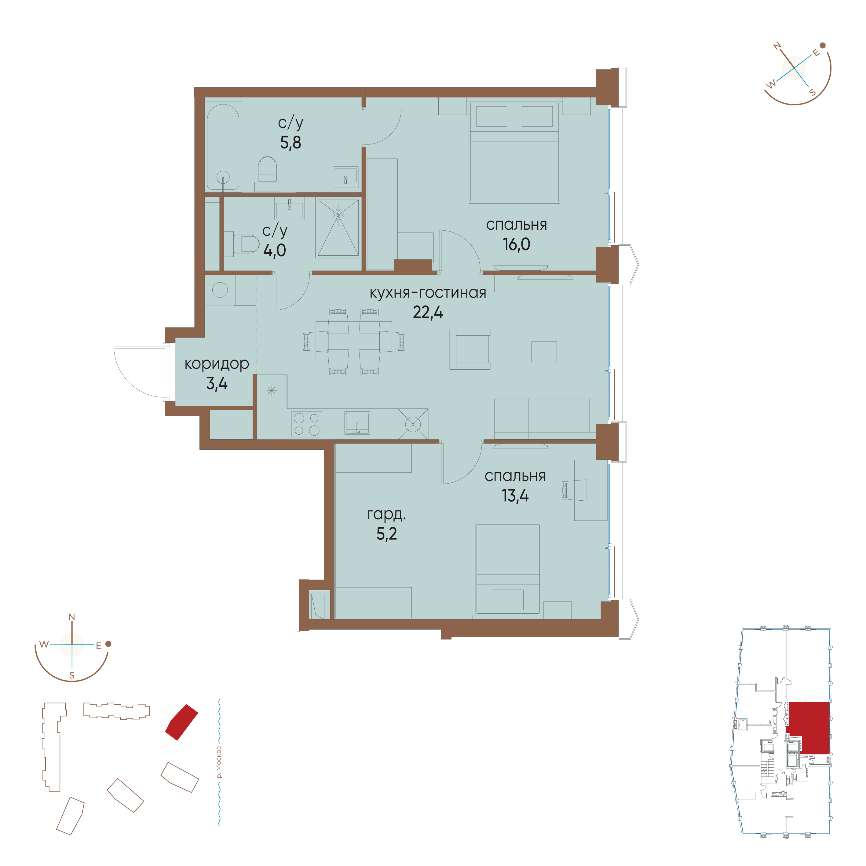 2-комнатная 70 м2 в ЖК Остров корпус null этаж 5