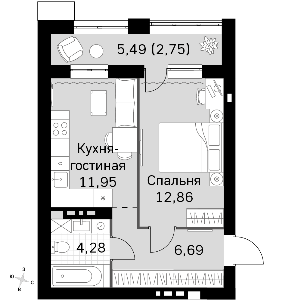 1-комнатная 38 м2 в ЖК Жаворонки Клаб корпус null этаж 3