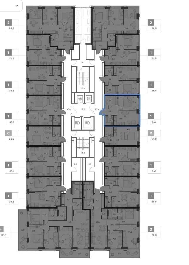 1-комнатная 37.2 м2 в ЖК undefined корпус null этаж 6