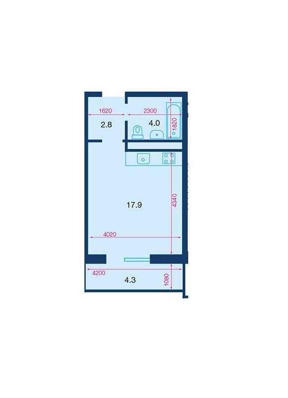 1-комнатная 23.8 м2 в ЖК undefined корпус null этаж 16