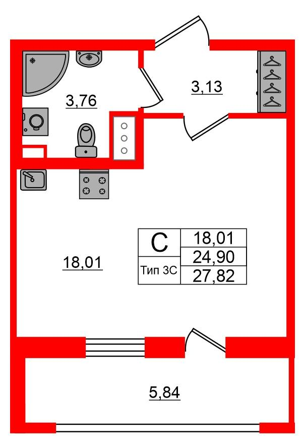 Студия 24 м2 в ЖК Setl Ривьера корпус null этаж 4