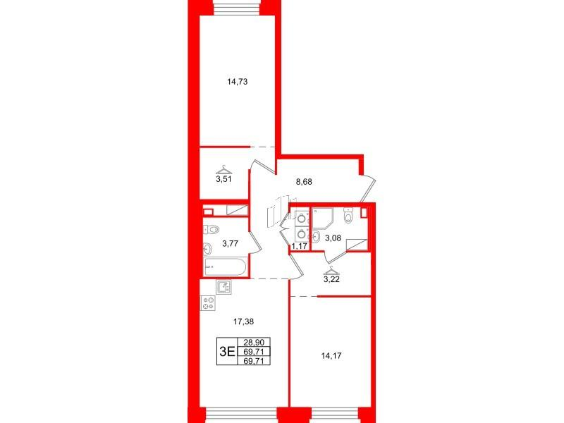 2-комнатная 69 м2 в ЖК ID Petrogradskaya корпус null этаж 5