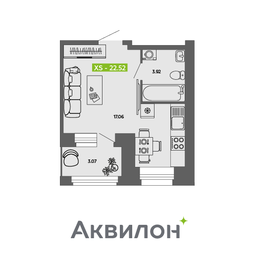 Студия 22 м2 в ЖК Аквилон ROSA корпус null этаж 8