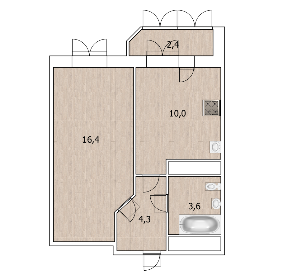 1-комнатная 34.3 м2 в ЖК undefined корпус null этаж 17