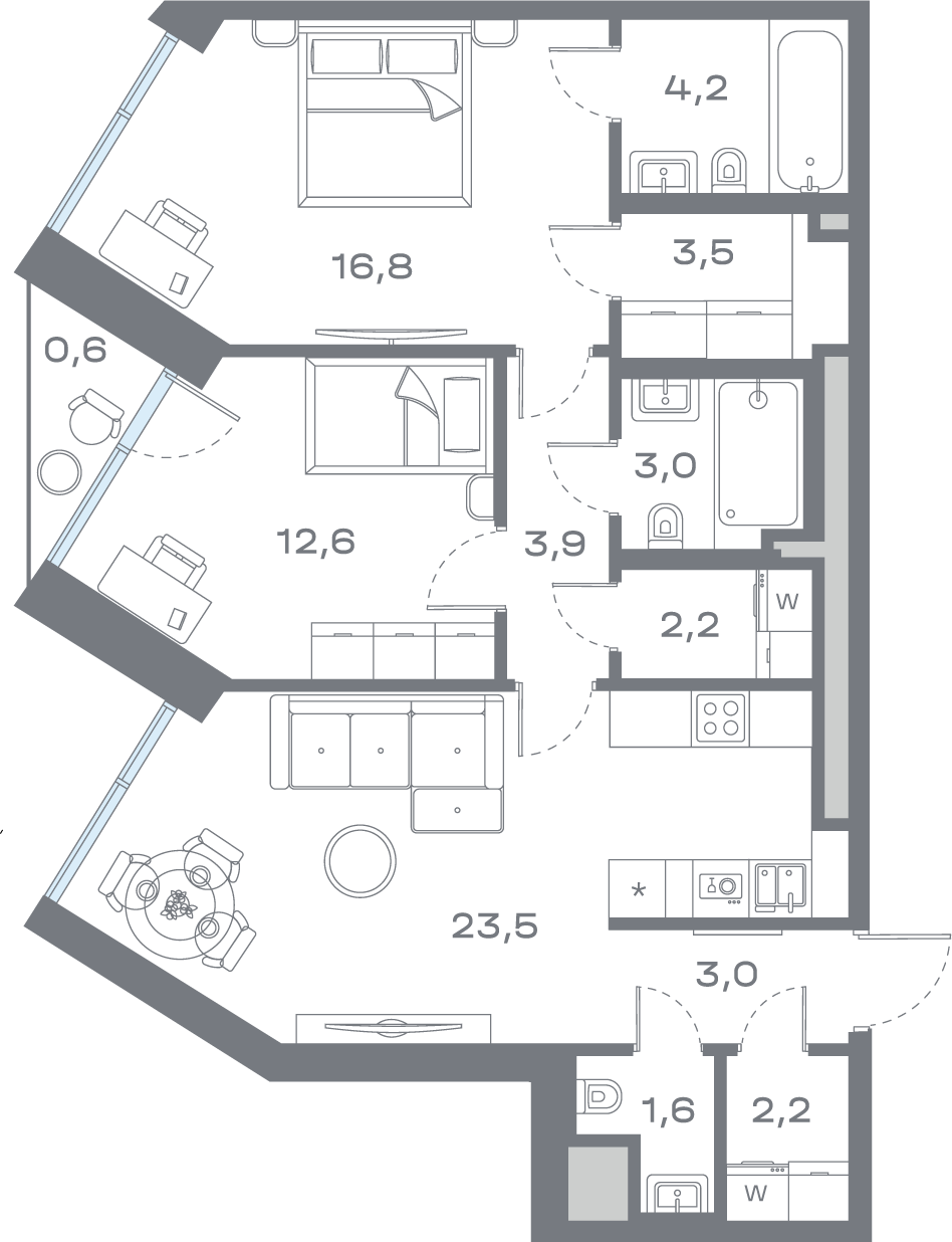 2-комнатная 76 м2 в ЖК Дом Горизонтов корпус null этаж 11