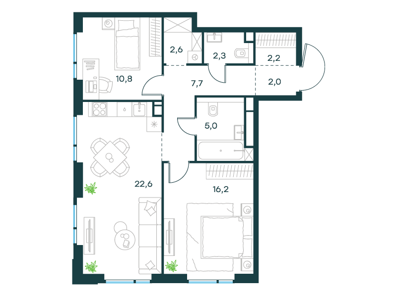 2-комнатная 71 м2 в ЖК Level Войковская корпус null этаж 13