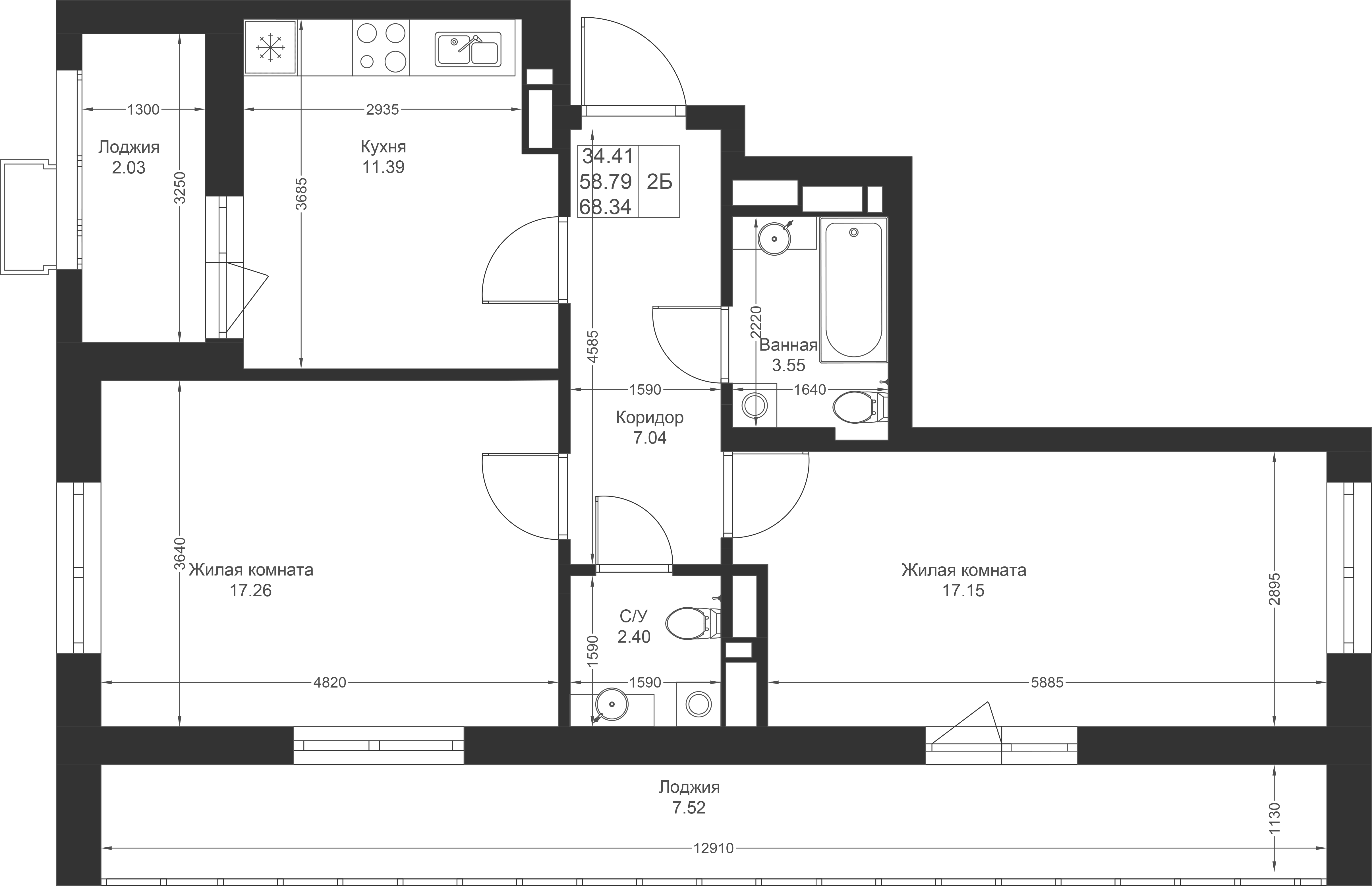 2-комнатная 68 м2 в ЖК Солнечный город корпус null этаж 2