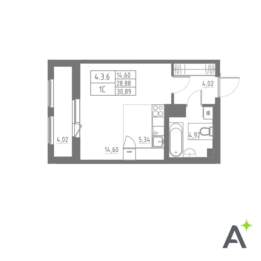 Студия 30 м2 в ЖК Аквилон SOLAR корпус null этаж 3