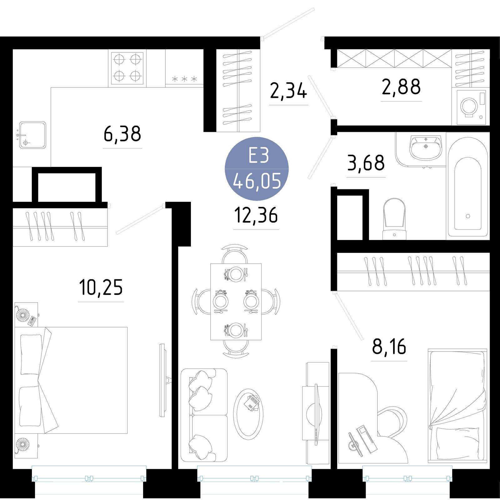 2-комнатная 46 м2 в ЖК Живи корпус null этаж 11