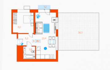 1-комнатная 81.1 м2 в ЖК undefined корпус null этаж 9