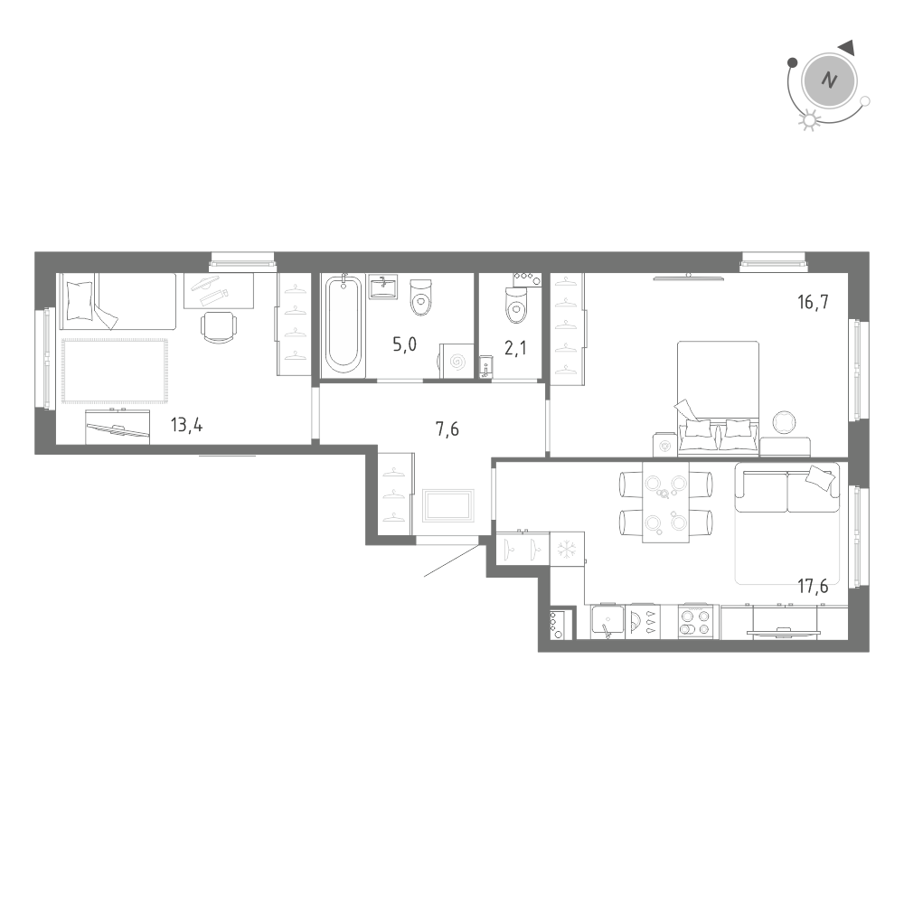 2-комнатная 62 м2 в ЖК Клюква.Парк корпус null этаж 2