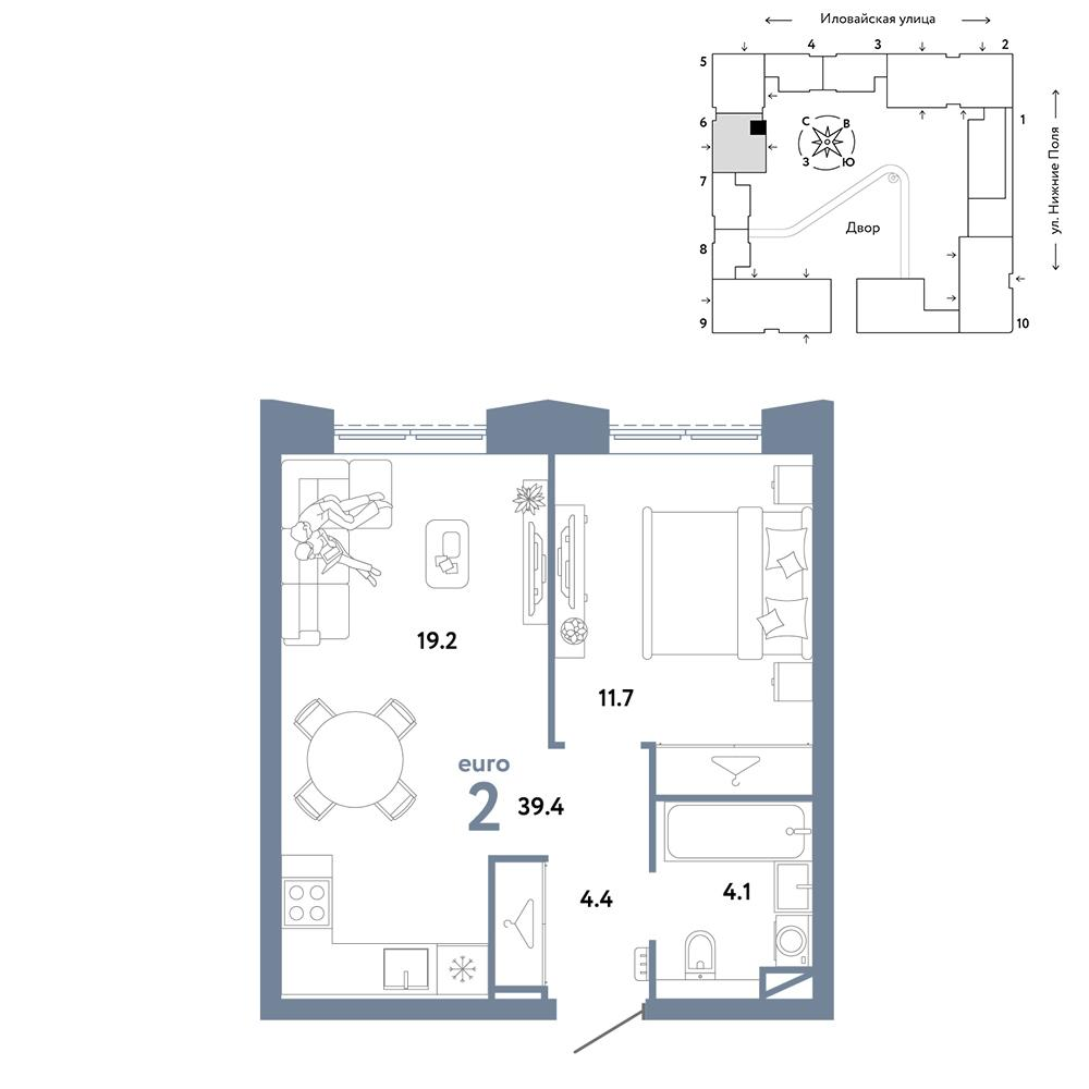 2-комнатная 39 м2 в ЖК Страна.Заречная корпус null этаж 24