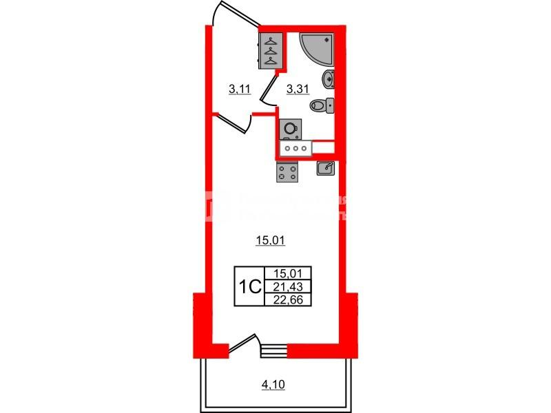 Студия 21 м2 в ЖК Астра Континенталь корпус null этаж 3