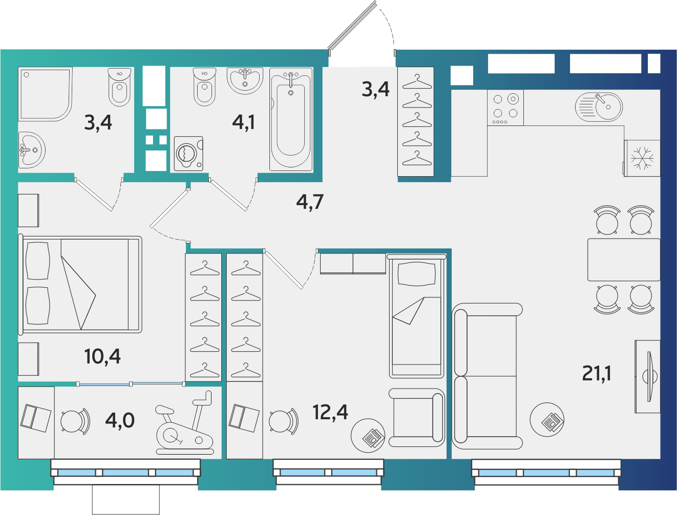 2-комнатная 63 м2 в ЖК Экополис корпус null этаж 8