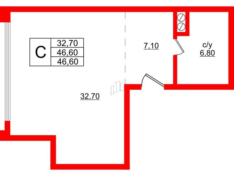 Студия 46 м2 в ЖК Русь-2 корпус null этаж 4