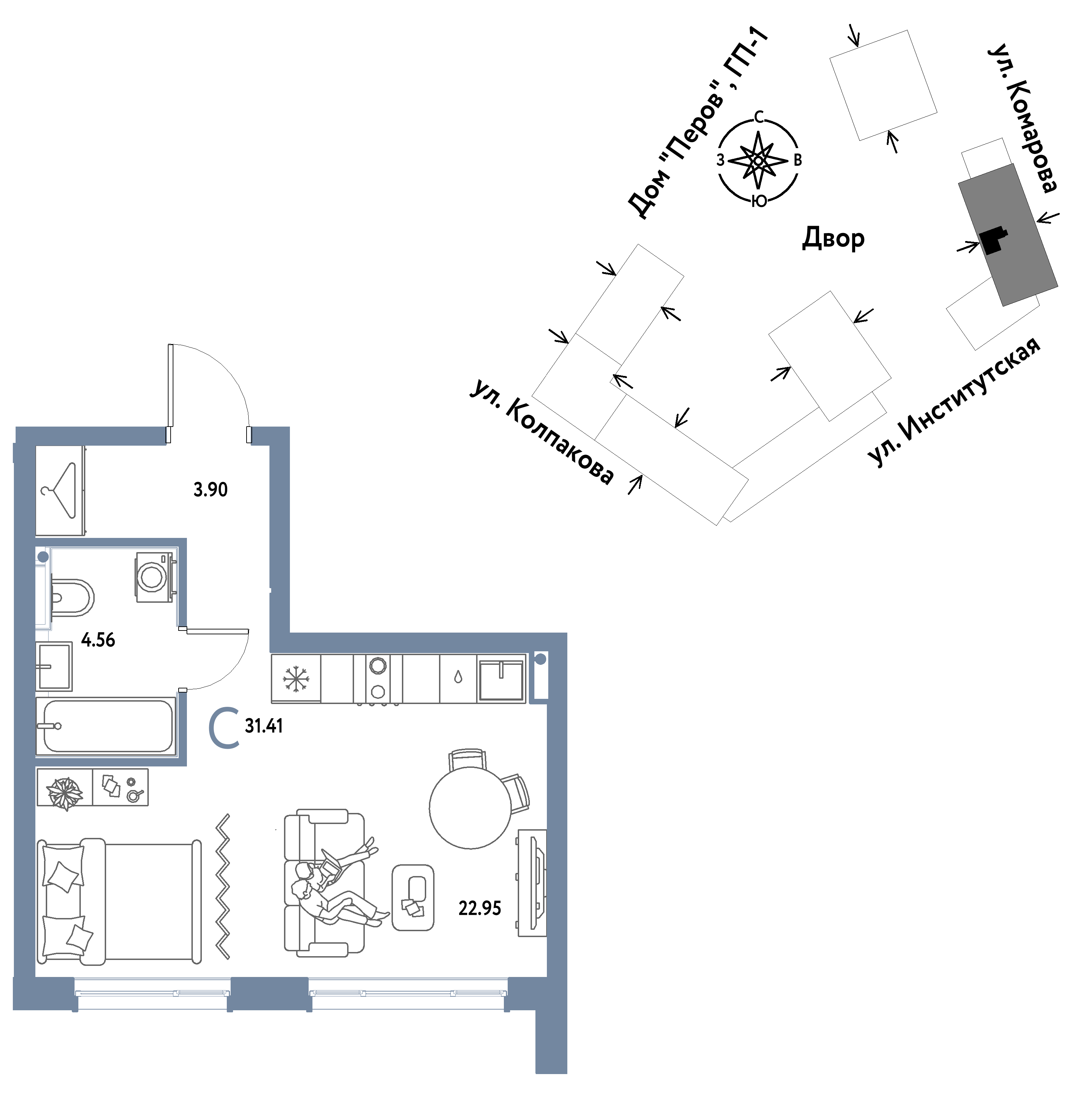 Студия 31 м2 в ЖК Страна.Парковая корпус null этаж 12