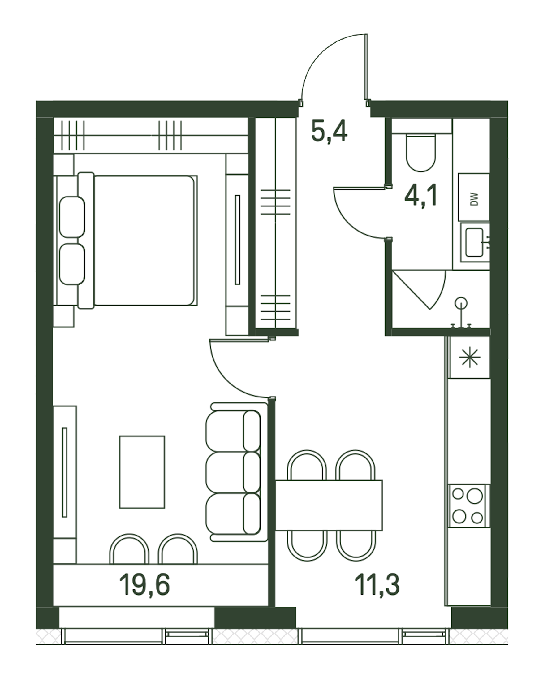 1-комнатная 40 м2 в ЖК Moments корпус null этаж 5