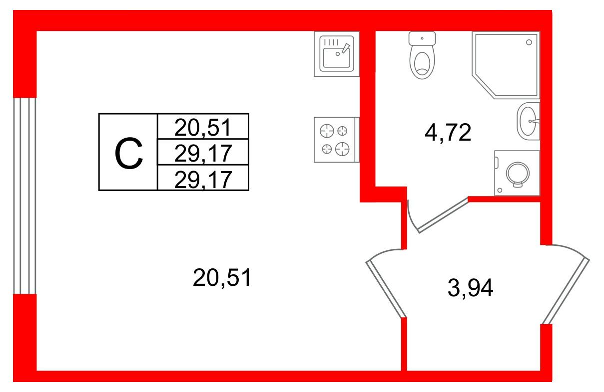 Студия 29 м2 в ЖК Квартал Заречье корпус null этаж 1