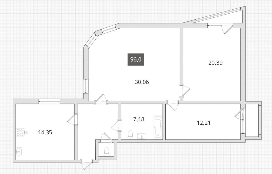 3-комнатная 94.6 м2 в ЖК undefined корпус null этаж 8