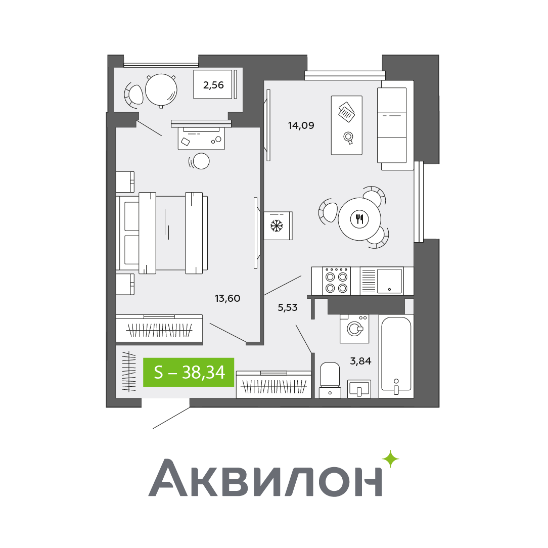 Студия 38 м2 в ЖК Аквилон CITY Towers корпус null этаж 13