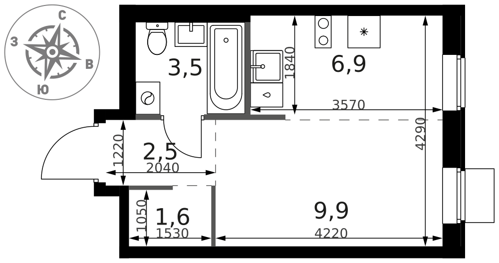 Студия 24 м2 в ЖК 1-й Ясеневский корпус null этаж 4