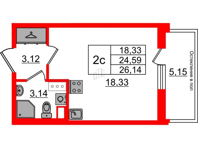 Студия 24 м2 в ЖК Астра Континенталь корпус null этаж 10