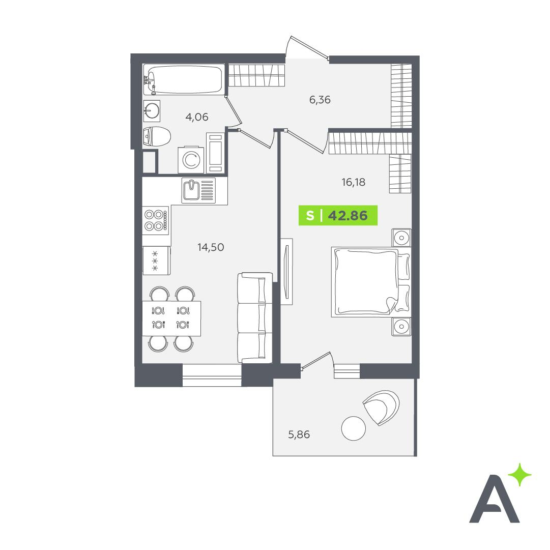 Студия 42 м2 в ЖК Аквилон STORIES корпус null этаж 7