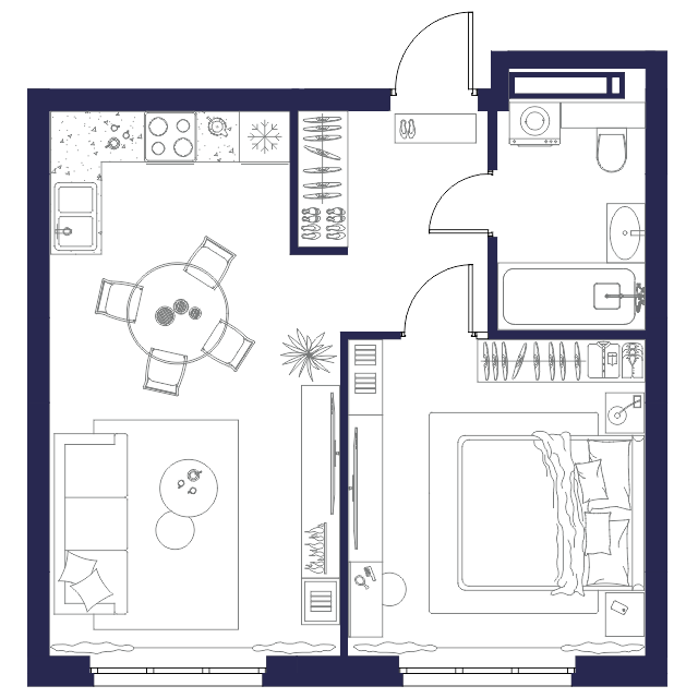 1-комнатная 44 м2 в ЖК WELLART City корпус null этаж 6