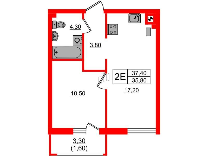 1-комнатная 37 м2 в ЖК River Park-2 корпус null этаж 1