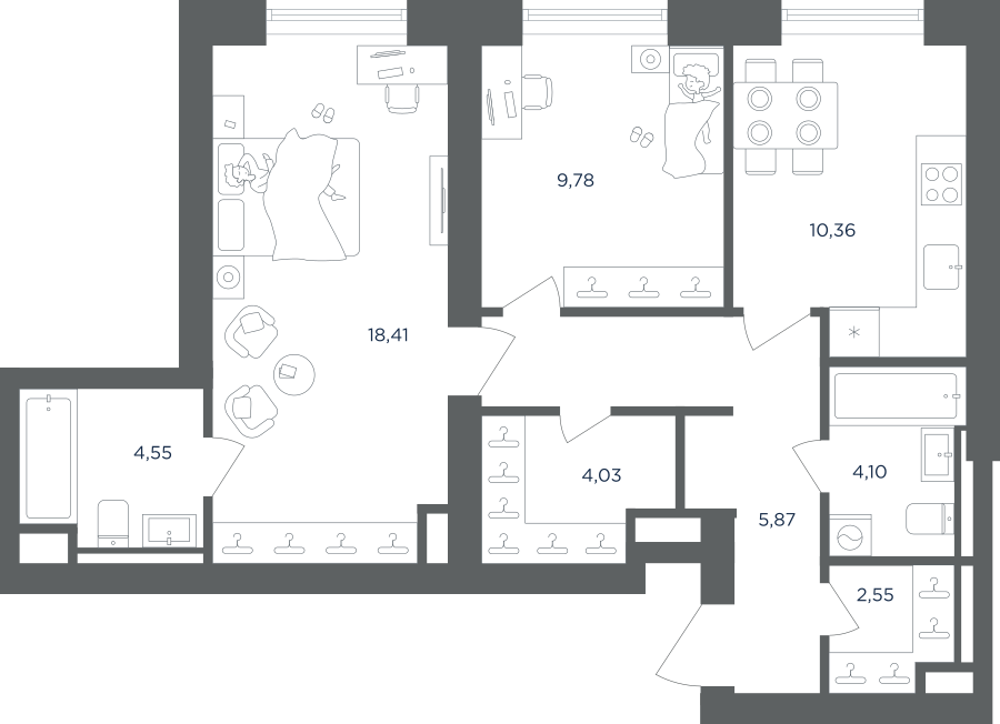 2-комнатная 62 м2 в ЖК ULTIMACity корпус null этаж 7