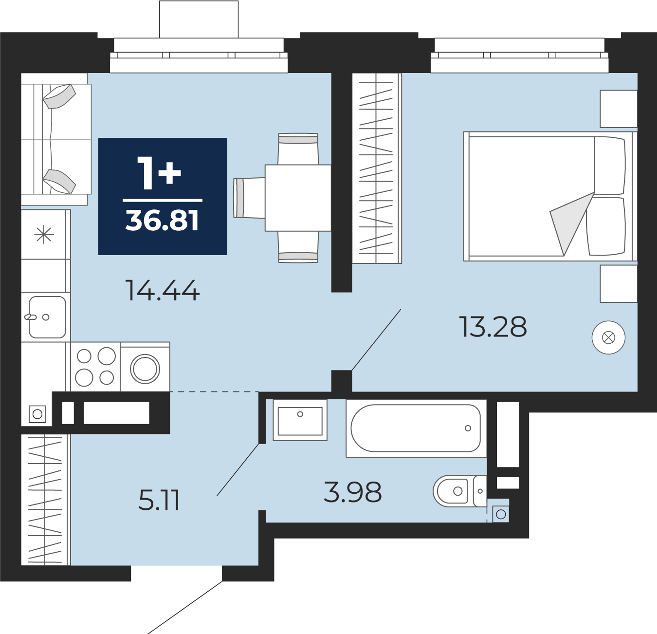 1-комнатная 36 м2 в ЖК Айвазовский корпус null этаж 9