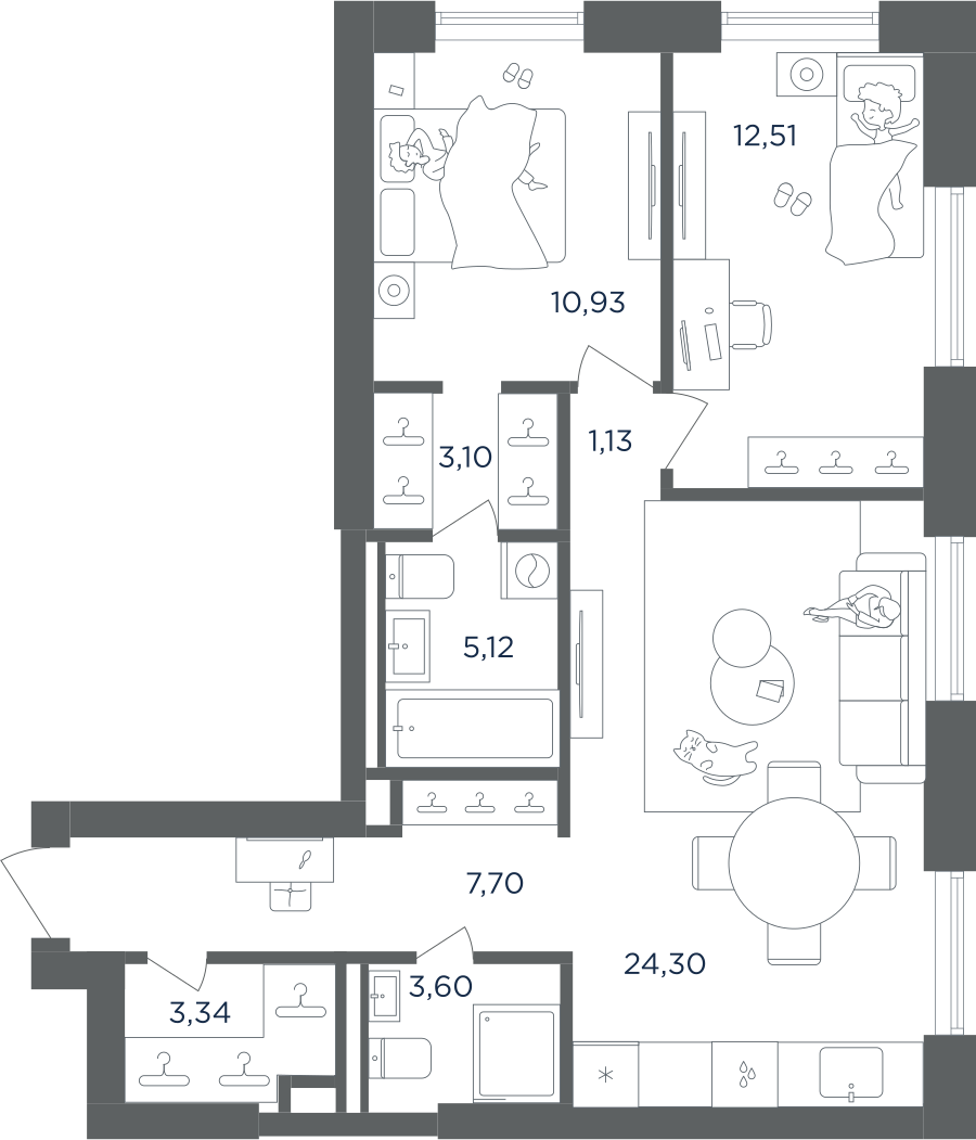 2-комнатная 71 м2 в ЖК ULTIMACity корпус null этаж 7