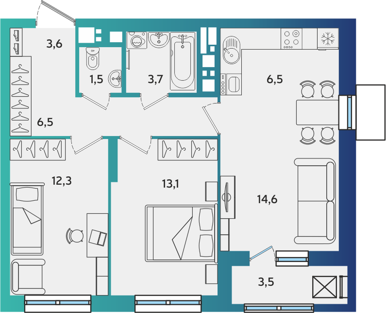 3-комнатная 63 м2 в ЖК ARTNOVA корпус null этаж 13