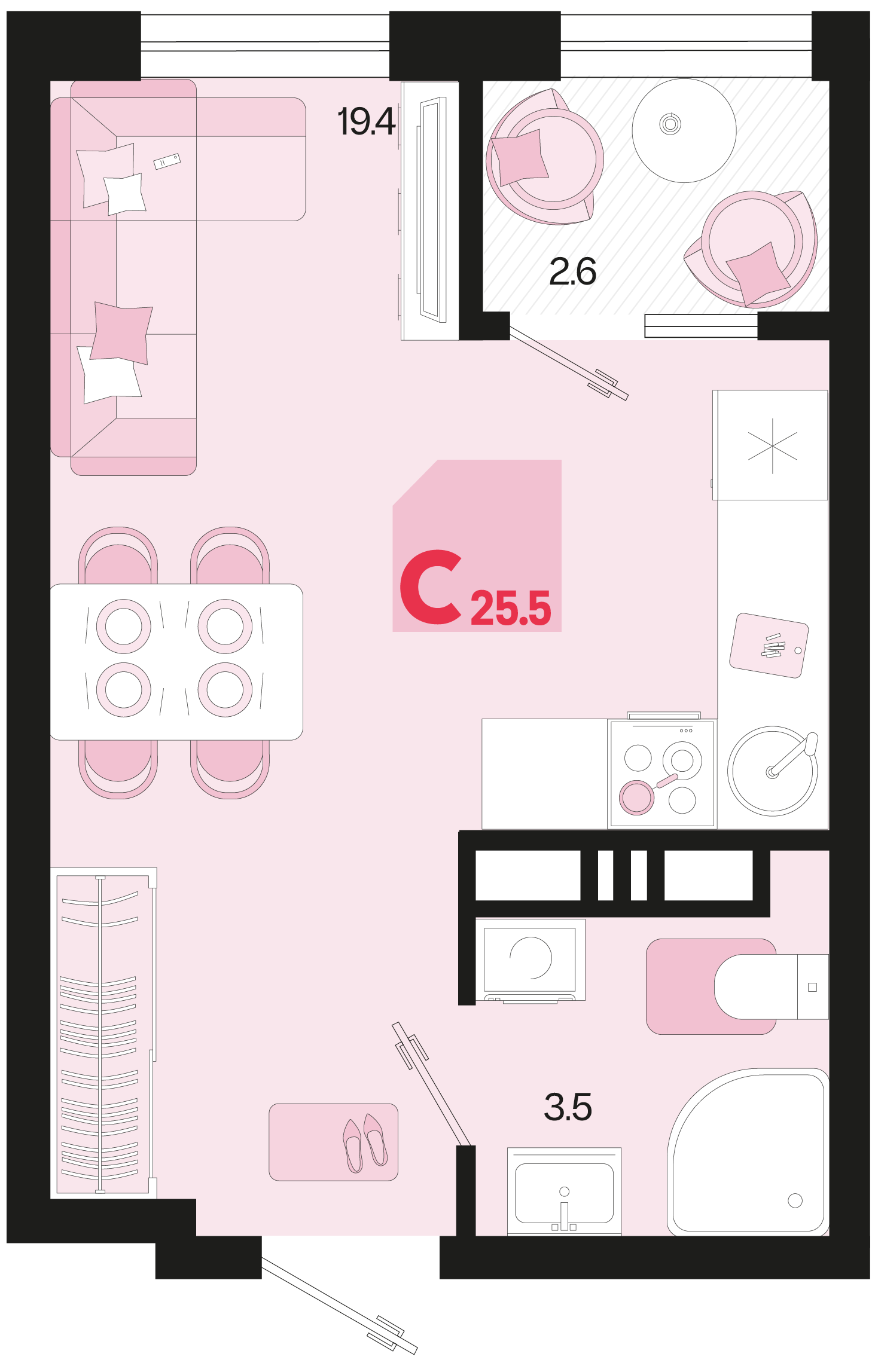 Студия 25 м2 в ЖК Первое место корпус null этаж 12