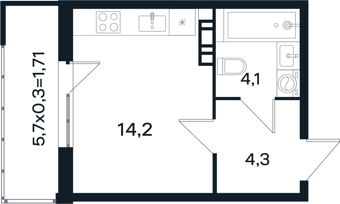 Студия 24 м2 в ЖК Микрорайон Новая Елизаветка корпус null этаж 2
