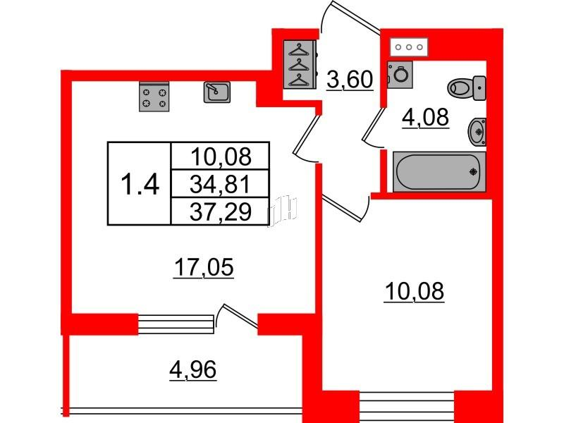 1-комнатная 34 м2 в ЖК Бионика Заповедная корпус null этаж 5