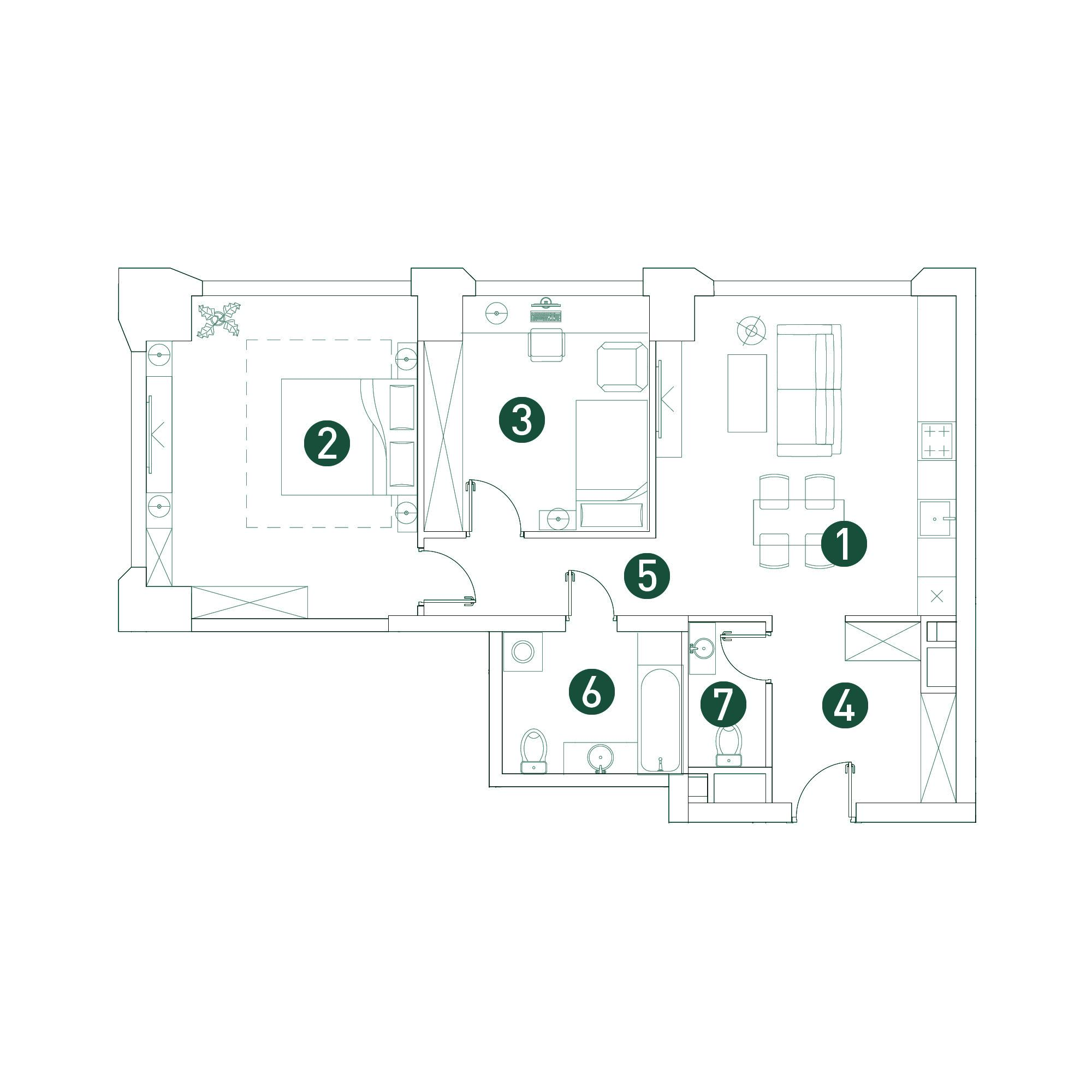 3-комнатная 75 м2 в ЖК VERY корпус null этаж 3