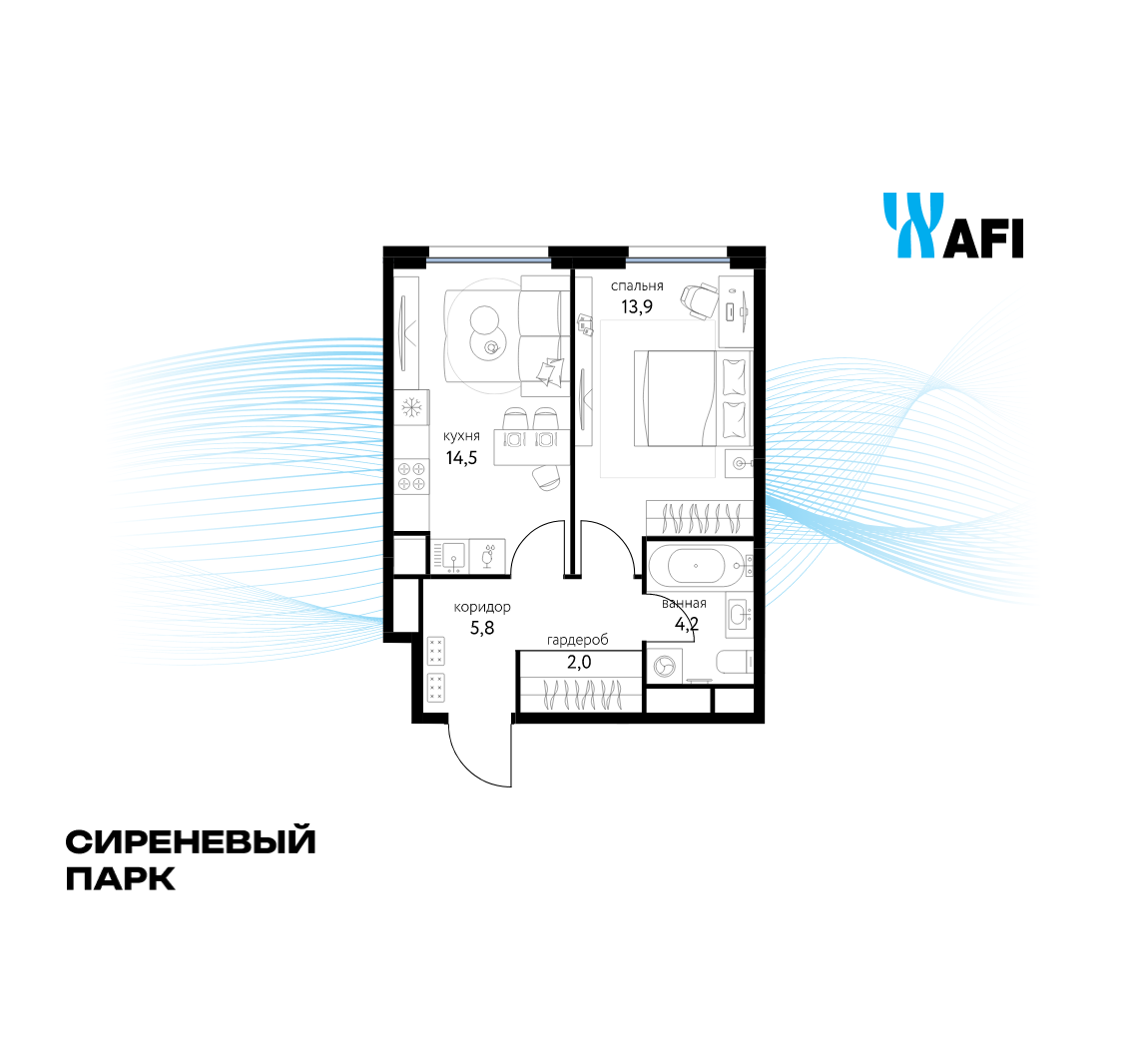 1-комнатная 40 м2 в ЖК Сиреневый парк корпус null этаж 10
