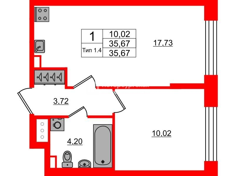 1-комнатная 35 м2 в ЖК Setl Ривьера корпус null этаж 3